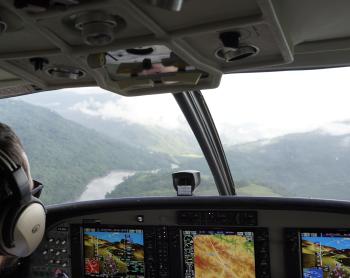 MAF plane on final to Sisamin airstip - cockpit view with pilot Ryan Cole