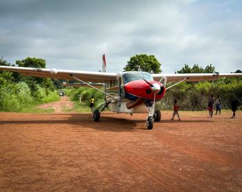 MAF aircraft in service in South Sudan on a red dirt airstrip