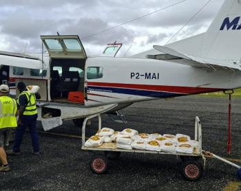 MAF plane gets ready and flies from Buka to Nissan Island