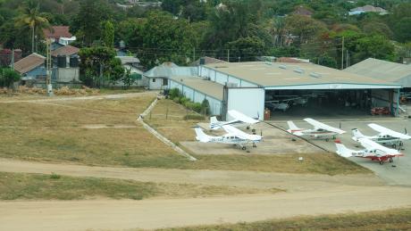 An aerial view of the Central Aviation Services (CAS) hangar at Dodoma airport, Tanzania.