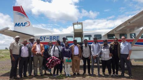 A team from CITAM missions after landing at Marsabit airstrip.