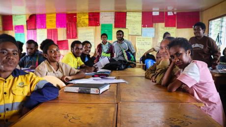 Grade Nine students Of Ginitoka high school, pose for a picture during class