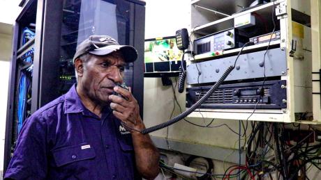 Jacob Dinoke operating a High Frequency Radio