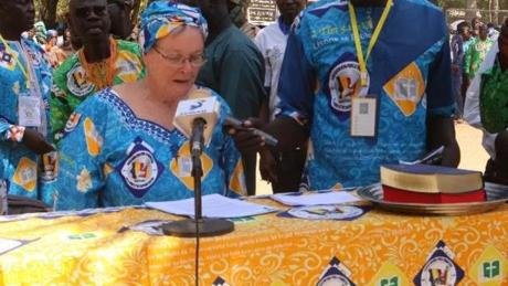 Jackie giving her speech during Bible dedication