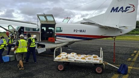 MAF plane gets ready and flies from Buka to Nissan Island
