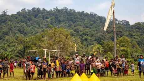 People at Kaiam airstrip