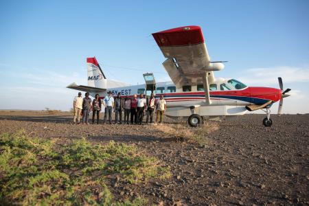 MAF Pilot Daniel Loewen-Rudgers with CURE medical team and Missions of Hope team