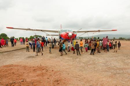 Children came to meet the plane at the Enairebuk airstrip.       
