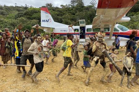 People of Yakona celebrating their new airstrip
