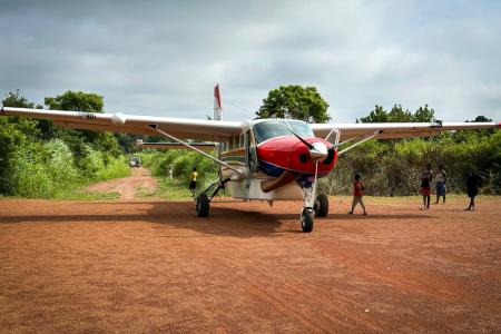 MAF aircraft in service in South Sudan on a red dirt airstrip