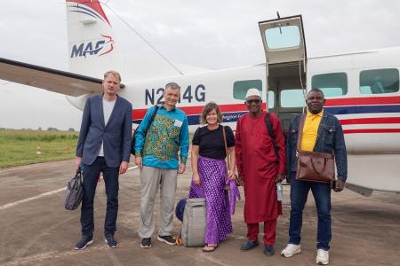 The Lutheran Evangelical Mission team is ready for the flight to Nzerekorer with the MAF plane.