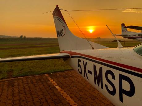 Sunsets over the aircraft in Uganda