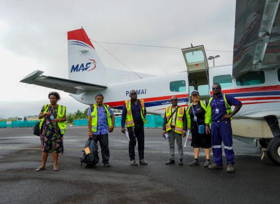 Kearnneth Nanei and team in Buka airport set to fly to Arawa