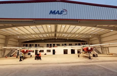 Aircraft in hangar