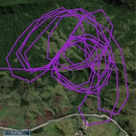 v2track flight tracking shows the many circuits over Wetap