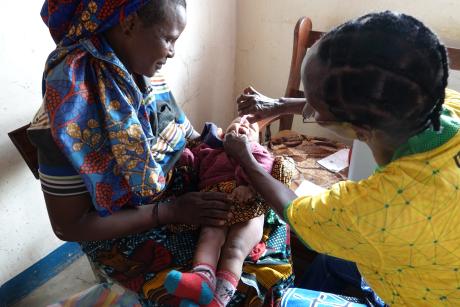 A child is vaccinated during the Haydom mobile clinic