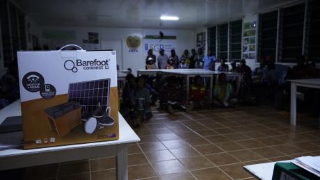 training session with village representatives on the Barefoot Solar home kit at the TCA base at Lumi