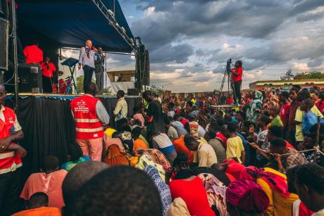 Pastor Peter Franz preaching the gospel of Christ during the Peace Festival in Marsabit.