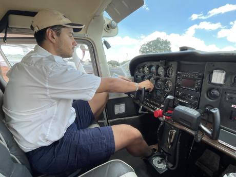 Erwin Jungen in the cockpit of one of the training planes 