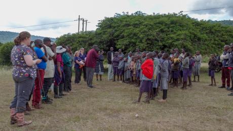 The veterinary team spreading the word of God and sharing gifts with Pupils during a school visit in Olorte