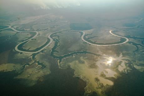 Arnhem Land aerial image of river and fires