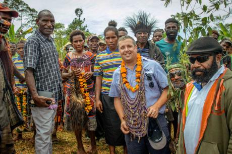 MAF PNG Pilot, Tim Neufeld and Rural Airstrip (RAA) Technical Advisor Manager were welcomed by the Sikoi community.