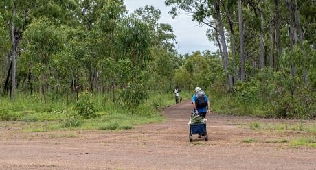 Teacher walks to homeland