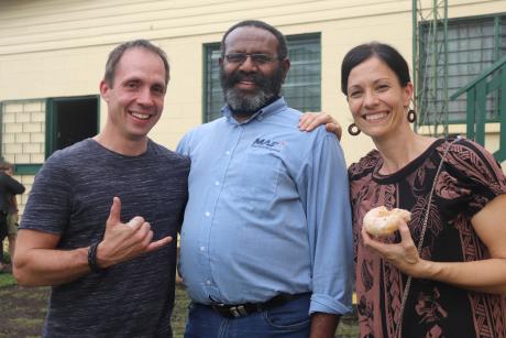 Lukas and Mahela Schadegg with MAF Technologies General Manager, Bryan Matthews