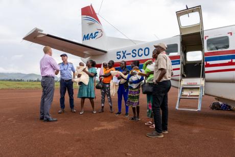 MAF plane arriving in Tororo with Patients for CURE