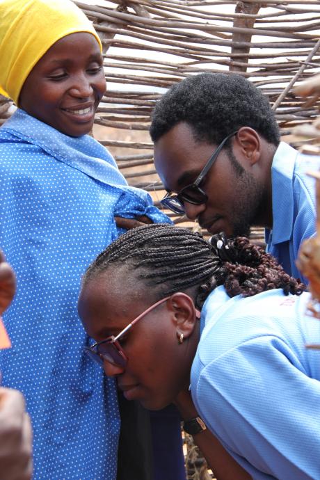 Magdalena Urassa listening to the fetal heartbeat through a pinard horn