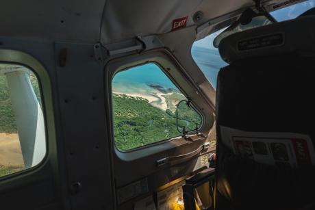 Aerial view of creek and ocean 