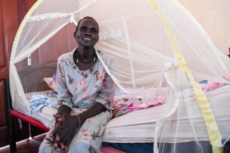Nyanut smiles at the Reconciliation Hospital in Juba 