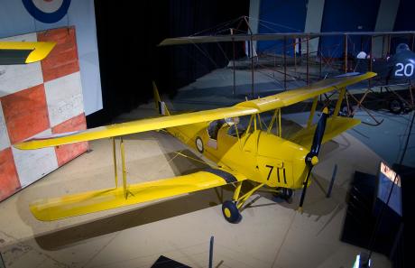 A biplane in a museum