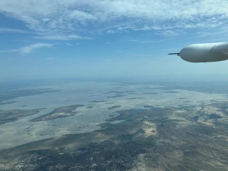 Plane flying over Lake Chad