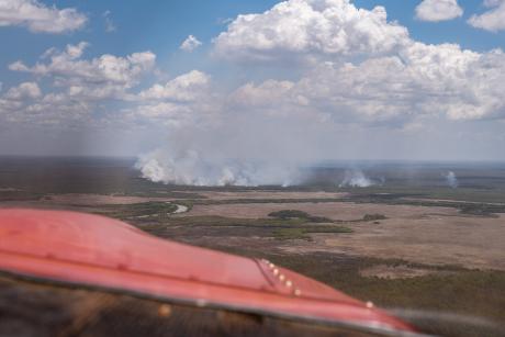 Aerial view of smoke from woodland control fires